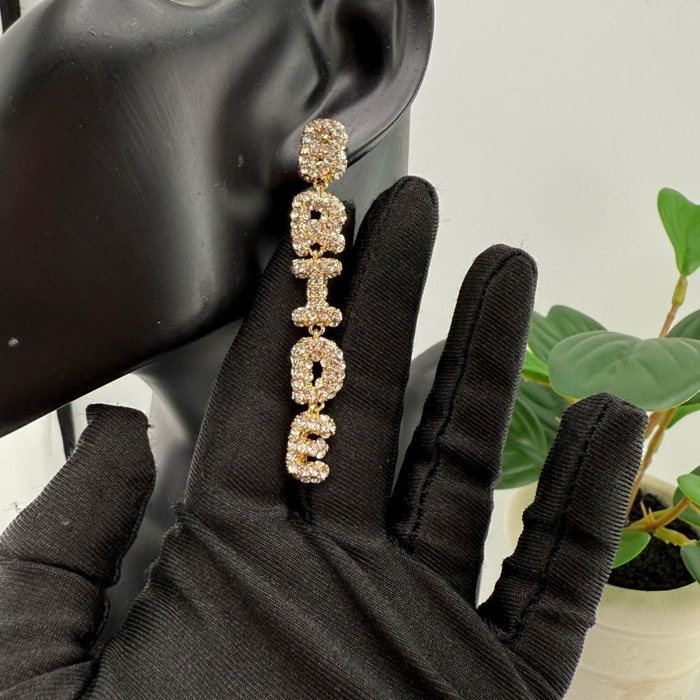 Crystal BRIDEStatement Earrings Perfect for Bridal Showers Bachelorette Parties - Picture 6 of 9